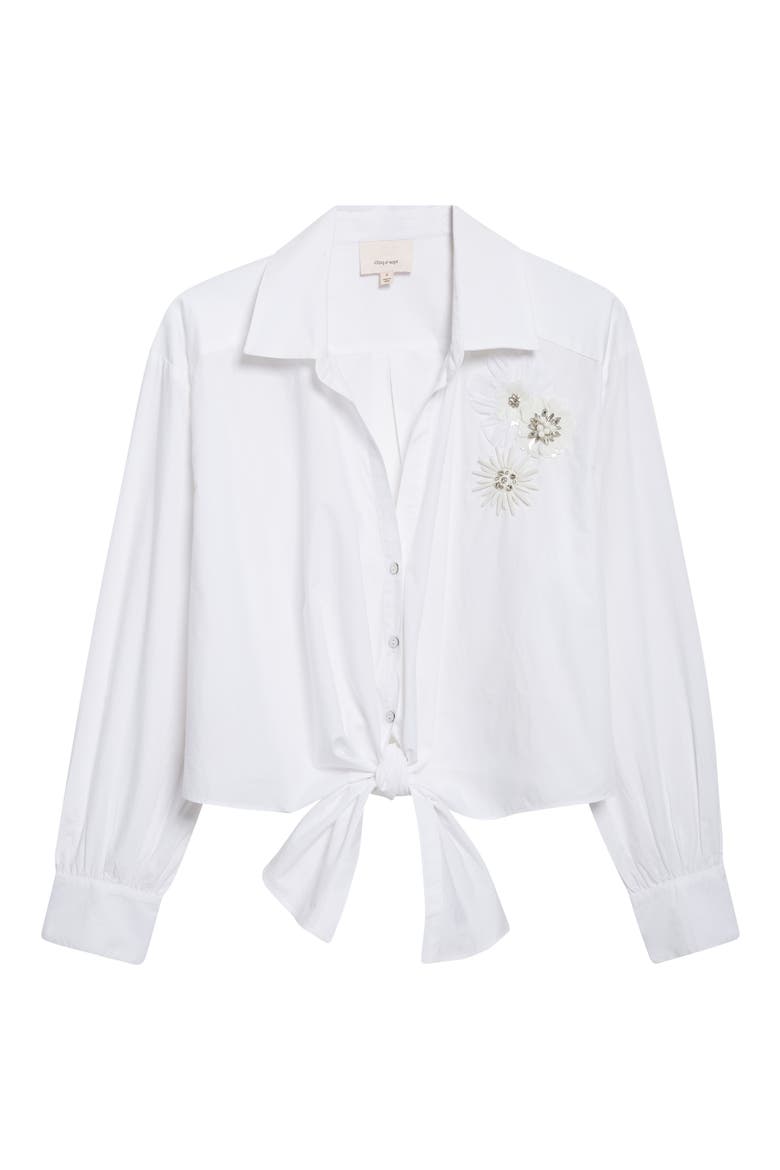 Marianna Crunchy Flower Appliqué Tie Front Shirt, Alternate, color, WHITE