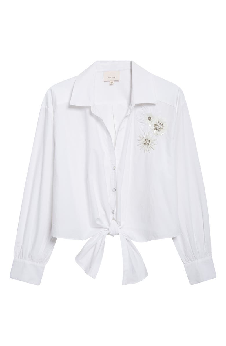 Cinq à Sept Marianna Beaded Floral Appliqué Tie Front Shirt, Alternate, color, White