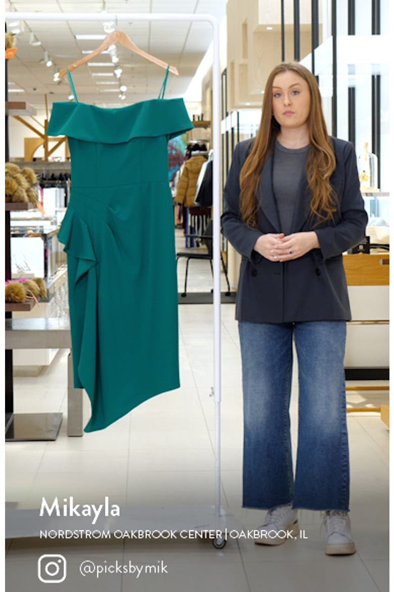 Ruffle Off the Shoulder Cocktail Midi Dress video