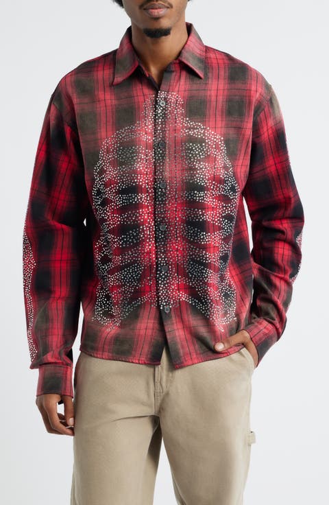 Bones Studded Flannel Button-Up Shirt