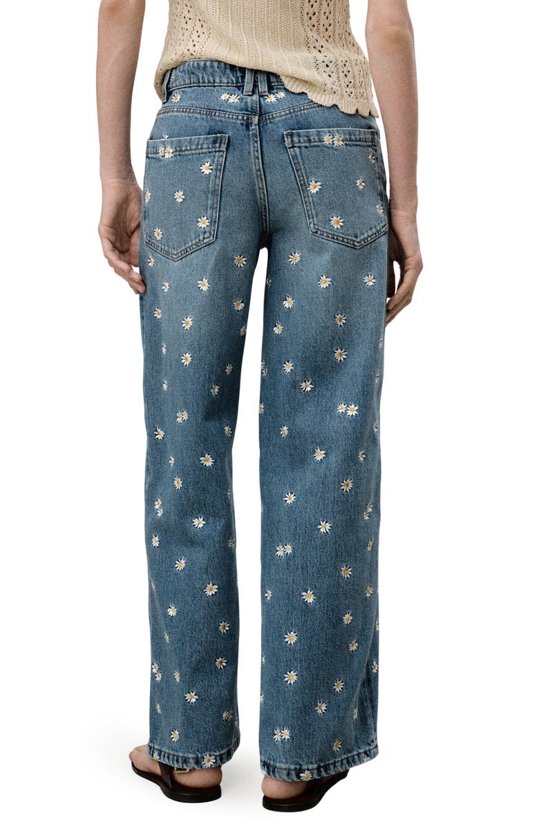 MANGO Massy Daisy Embroidered Wide Leg Jeans, Alternate, color, Medium Blue