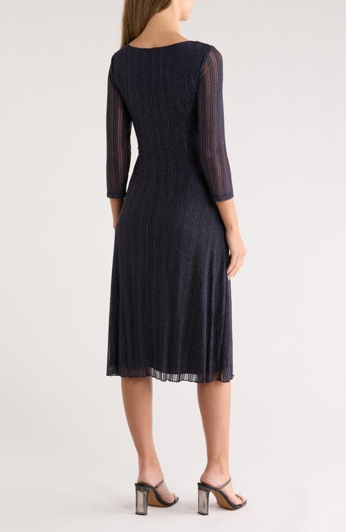 Connected Apparel Three-quarter Sleeve Mesh A-line Dress In Blue