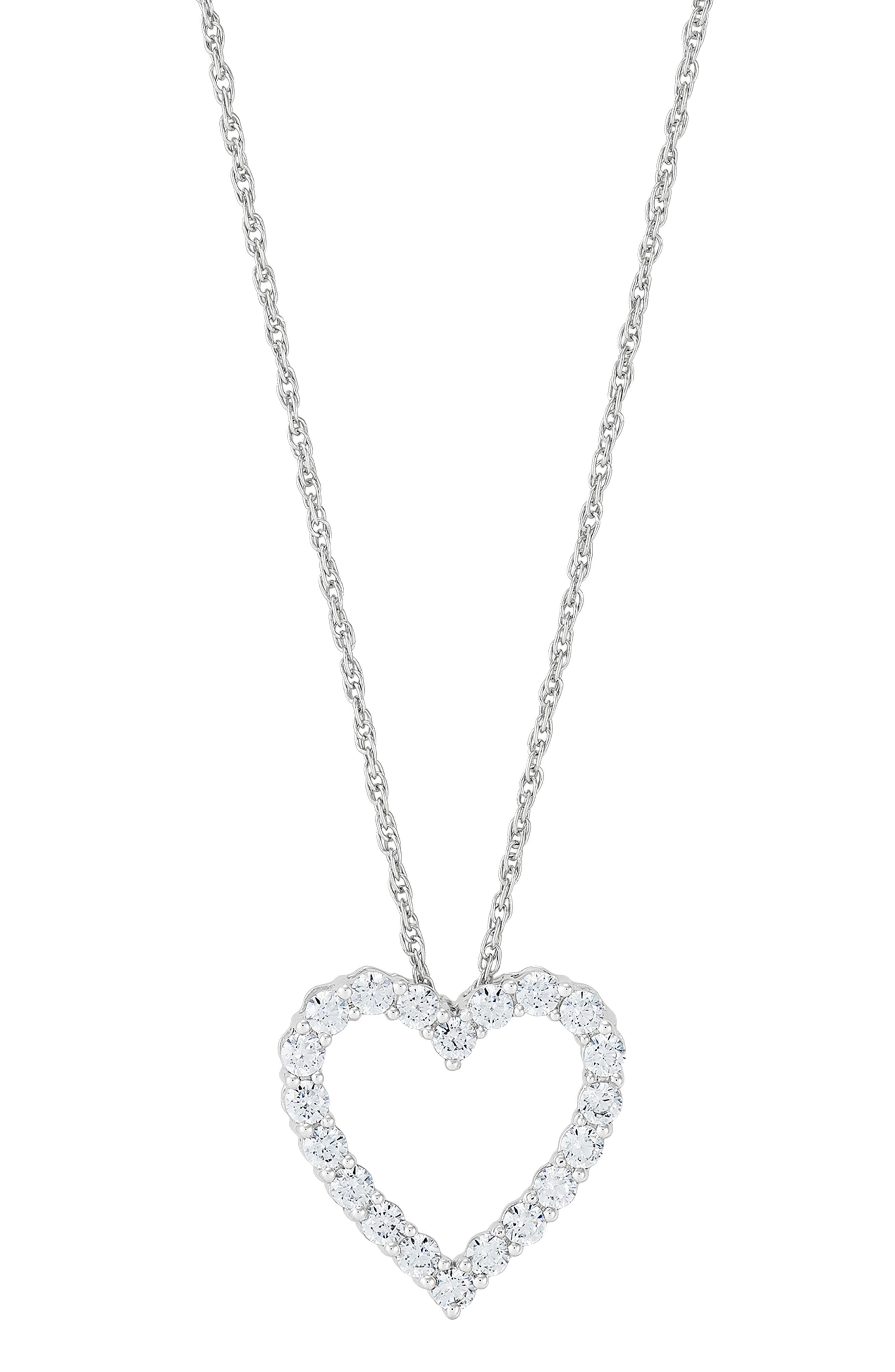 Frankie & Zoe 10K White Gold Lab Grown Diamond Open Heart Pendant Necklace