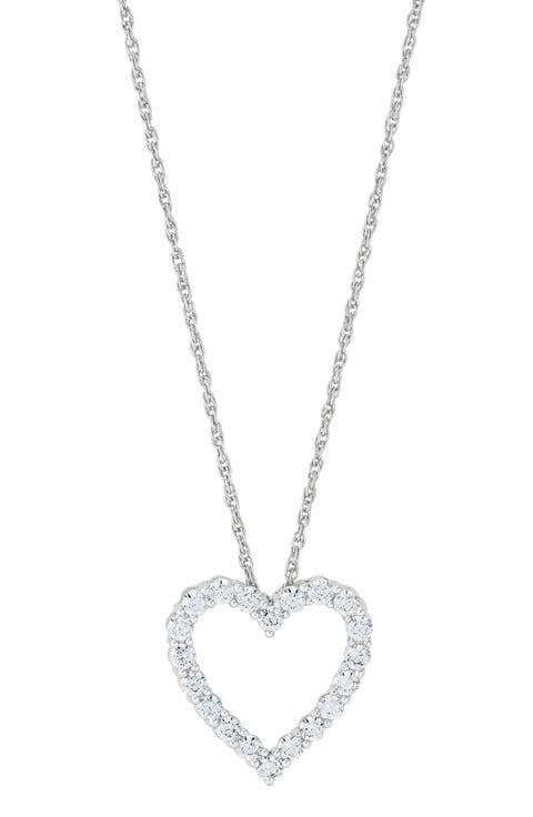 10K White Gold Lab Grown Diamond Open Heart Pendant Necklace