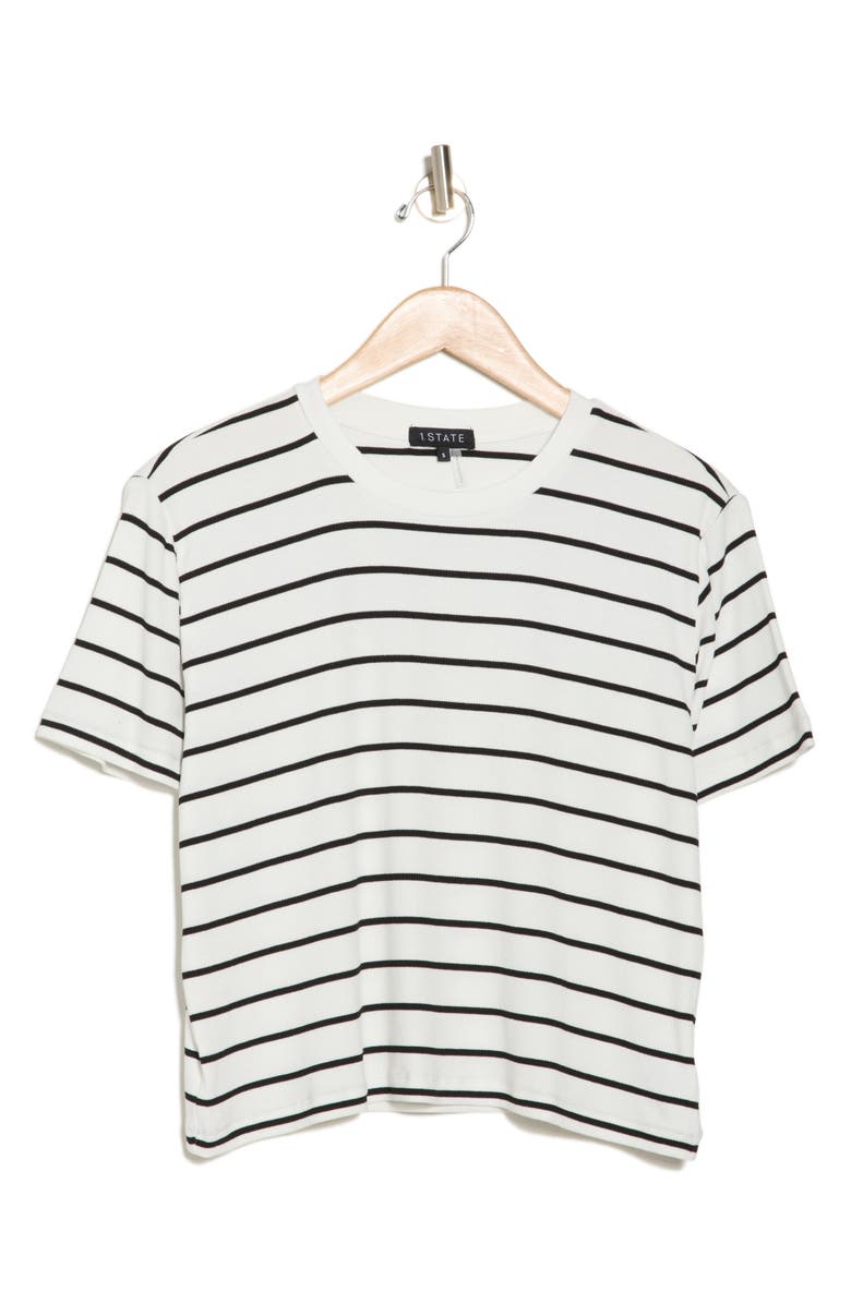 1.STATE Rib Jersey Boxy Crop T-Shirt, Alternate, color, Black/White Stripe