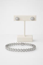 BEST SILVER Moissanite Tennis Bracelet & Stud Earring Set