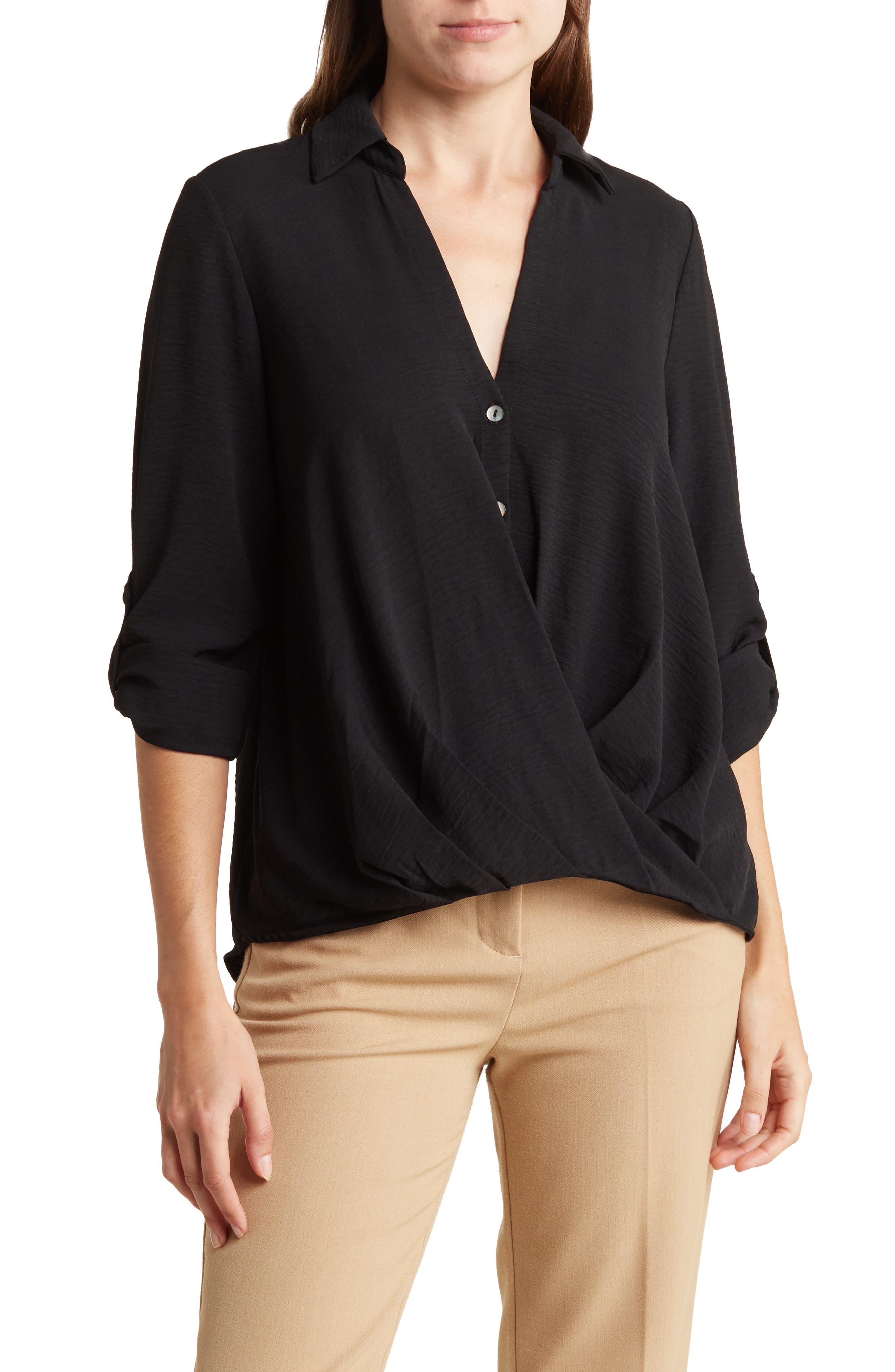 CHENAULT Surplice Long Sleeve Wrap Top