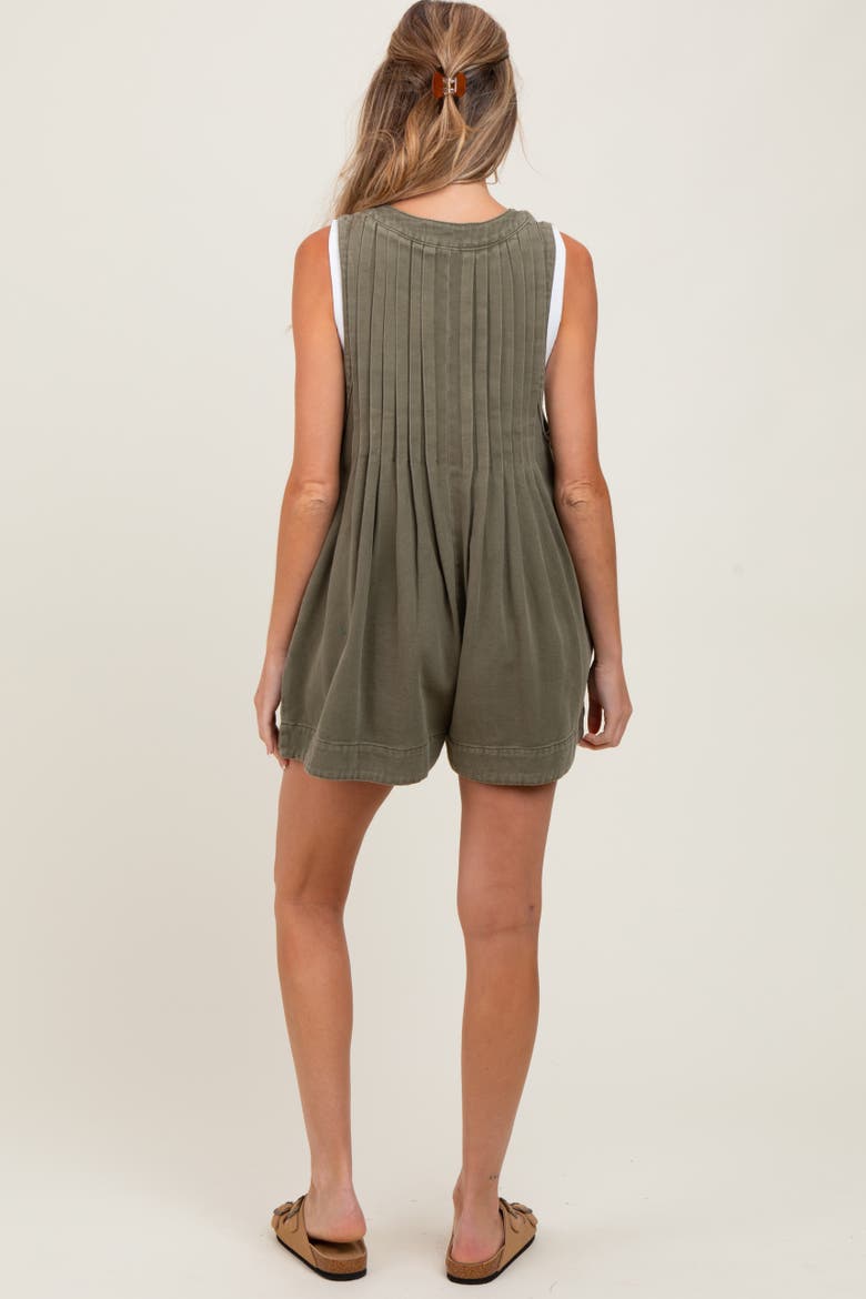 Deep V-Neck Pleated Front Tie Sleeveless Romper, Alternate, color, Olive Green