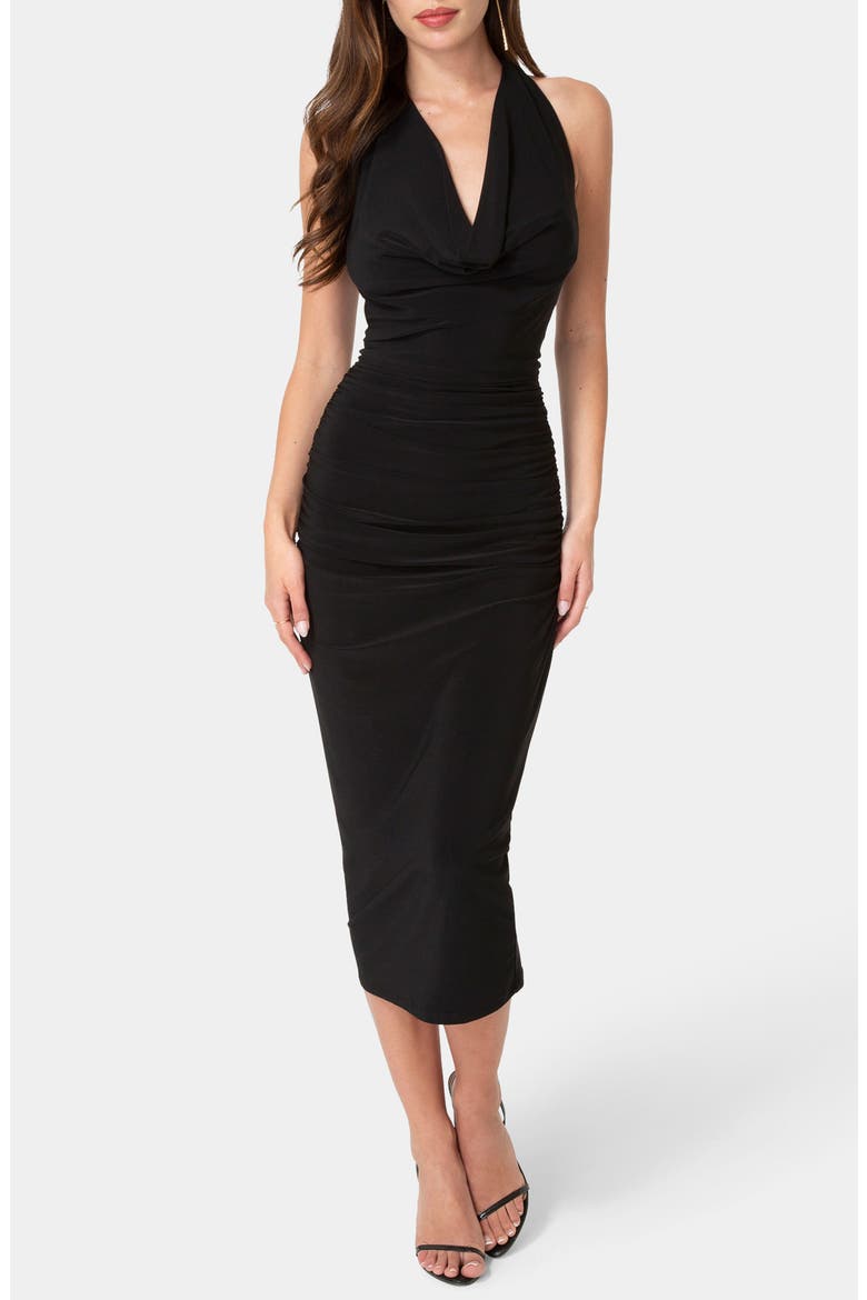 Sah Cowl Neck Body-Con Dress, Main, color, BLACK