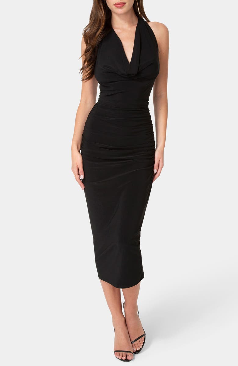bebe Sah Cowl Neck Body-Con Dress, Main, color, Black
