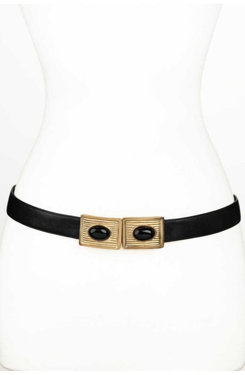 Raina Belts Large Stones Buckle Leather Belt, Main, color, Black