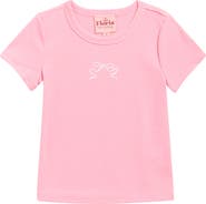 FLORIA Kids' Embroidered Bow Ribbed T-Shirt