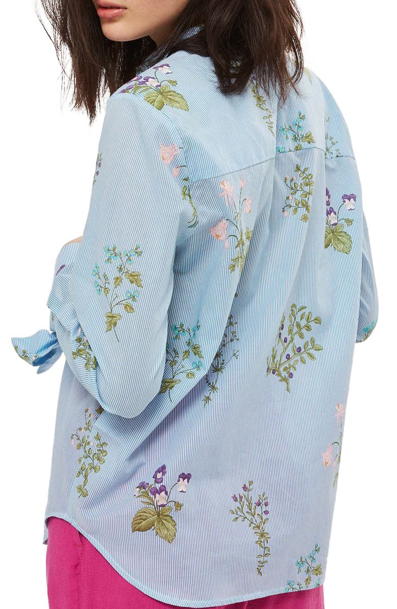 Topshop Floral Stripe Tie Cuff Shirt, Alternate, color, 