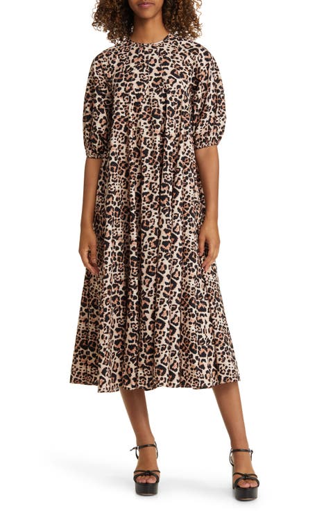Animal Print Cotton Trapeze Midi Dress