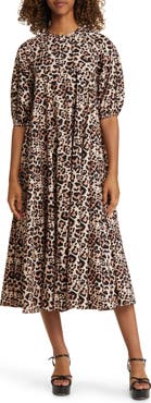 ASOS DESIGN Animal Print Cotton Trapeze Midi Dress