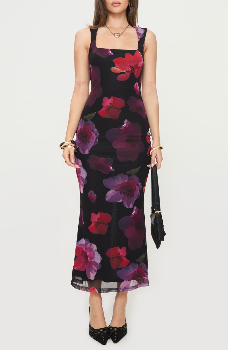 Princess Polly Eviana Floral Mesh Maxi Dress, Main, color, Black