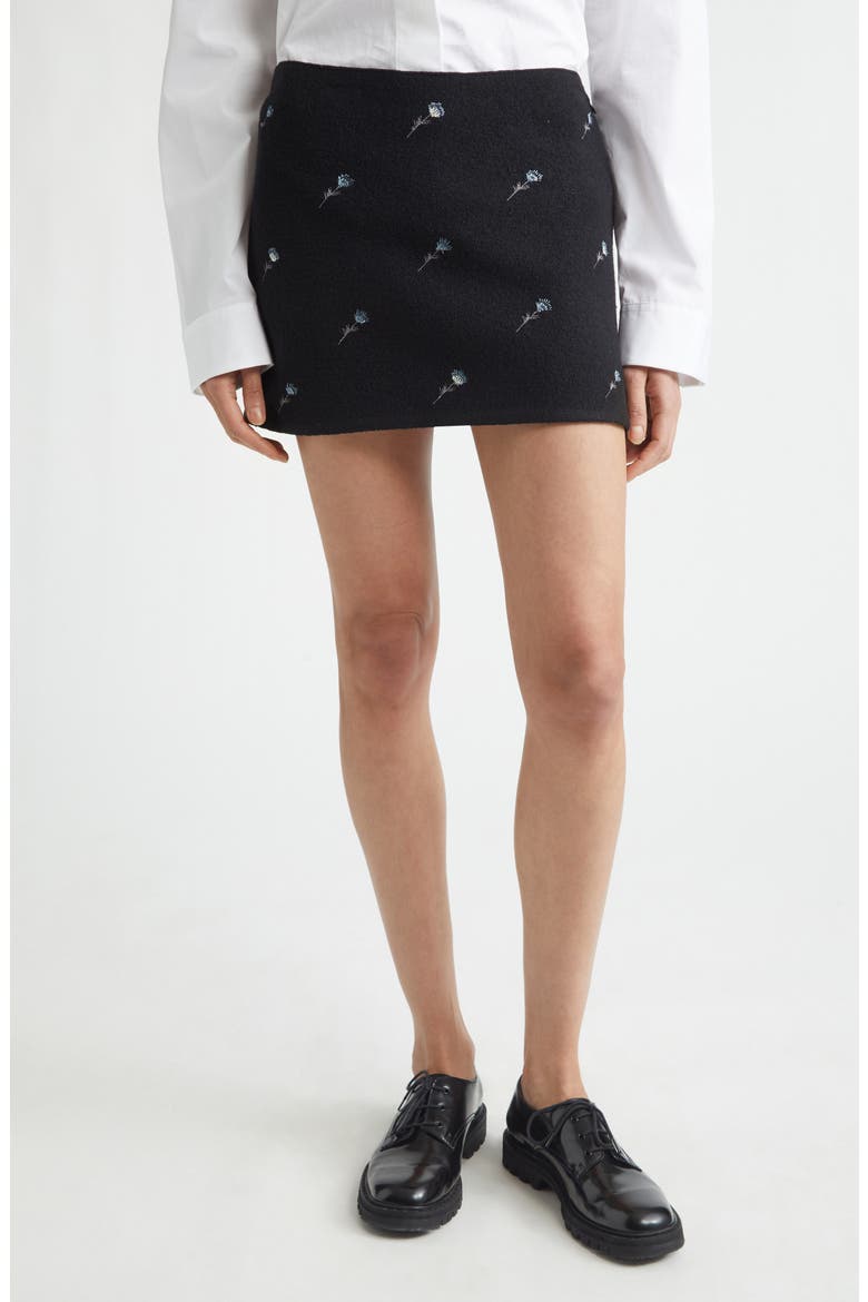 Walker Floral Embroidered Wool Miniskirt, Main, color, BLACK FLOWERS FELTED