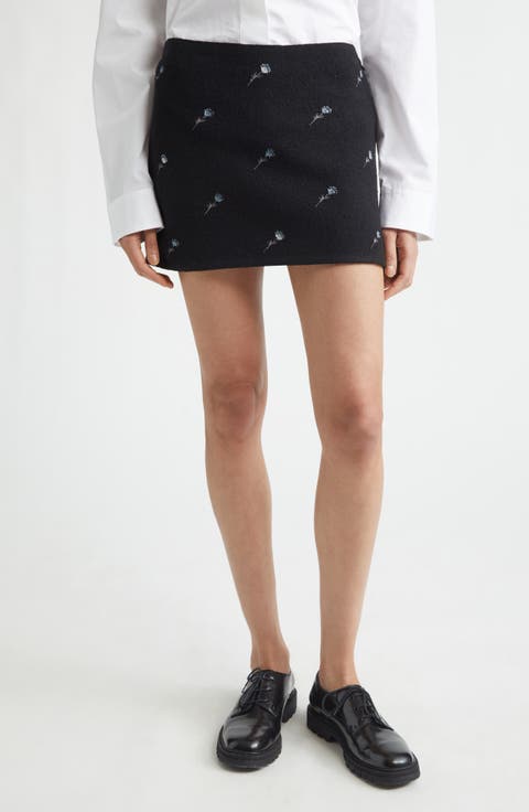 Walker Floral Embroidered Wool Miniskirt
