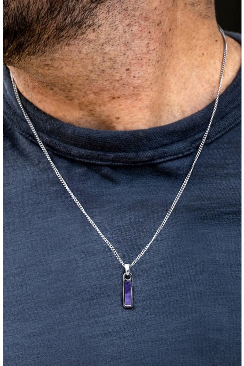 Men's Birthstone Tag Pendant Necklace, Alternate, color, SILVER/JANUARY/Garnet