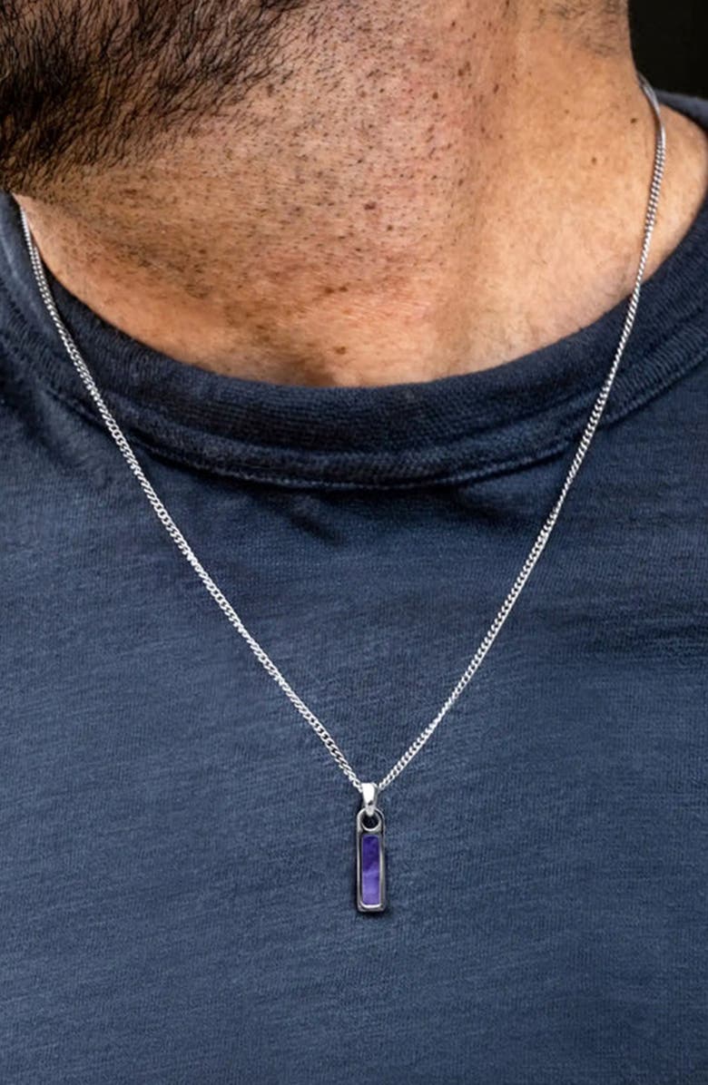 Vincero Men's Birthstone Tag Pendant Necklace, Alternate, color, Silver/April/White Quartz