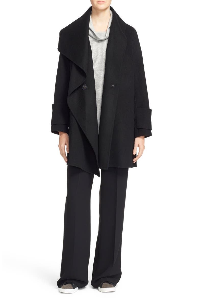 Drape Neck Wool Blend Coat, Main, color, BLACK