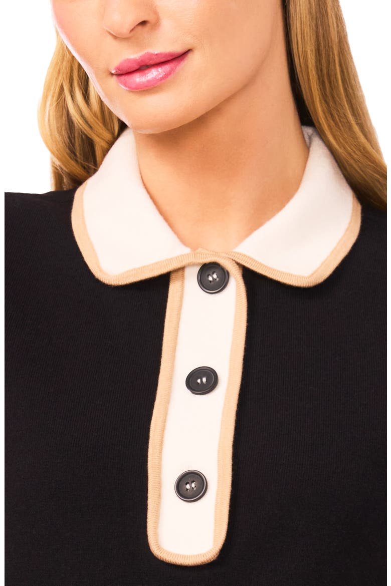 Lace Sleeve Polo Sweater, Alternate, color, RICH BLACK