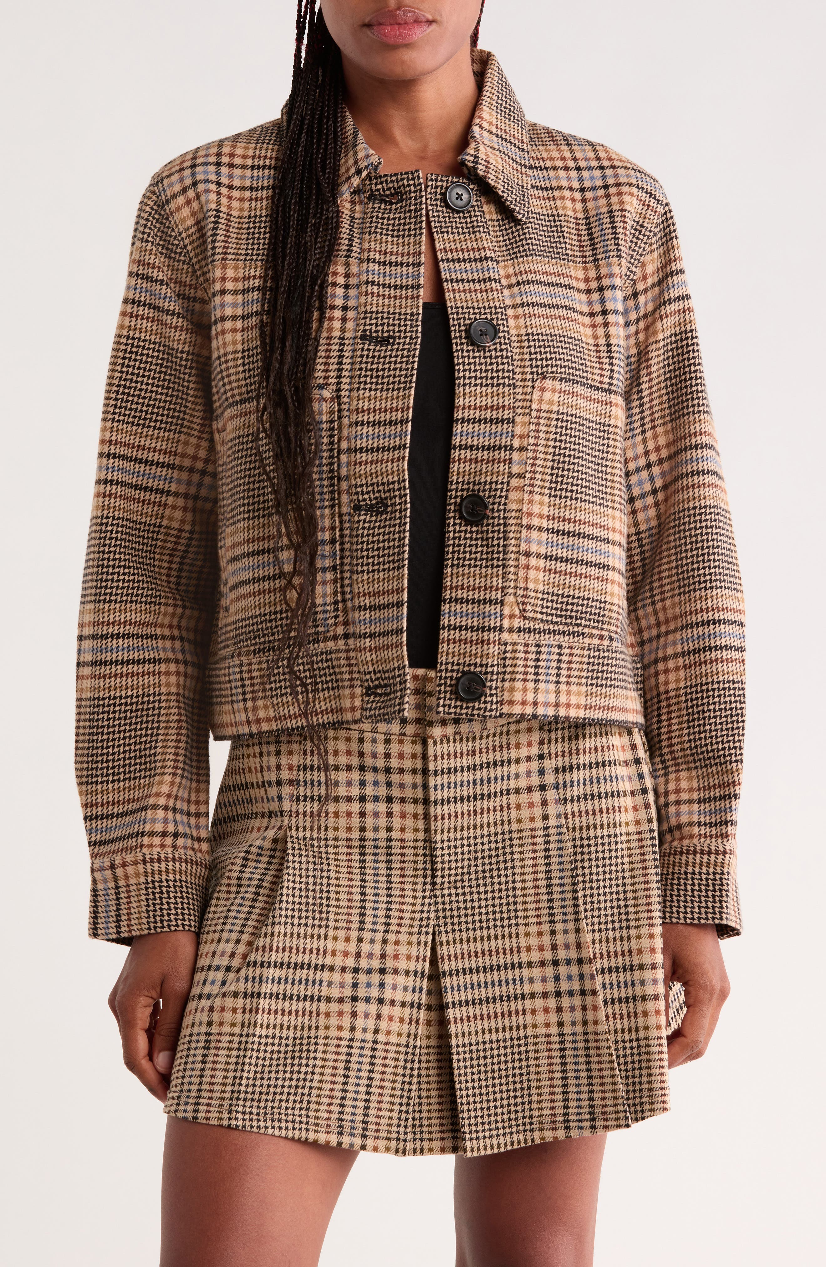 Cropped Plaid Utility Jacket