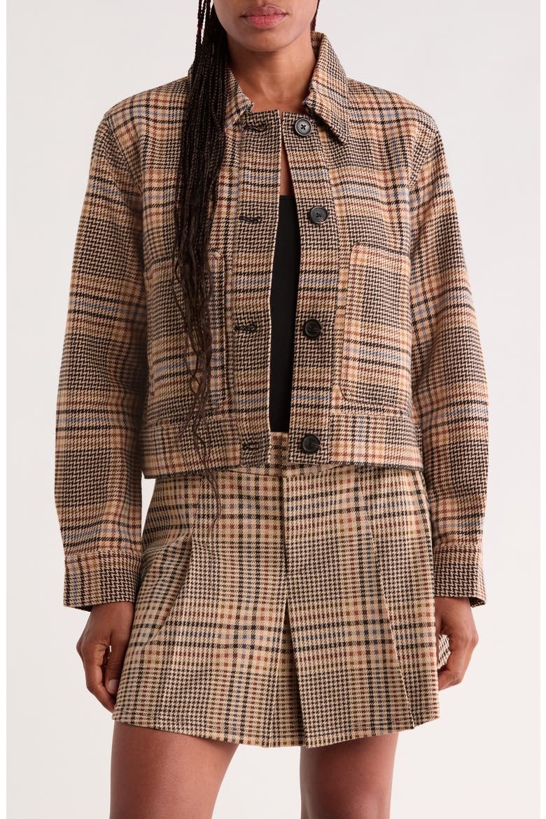 Cropped Plaid Utility Jacket, Main, color, SESAME BEIGE PLAID