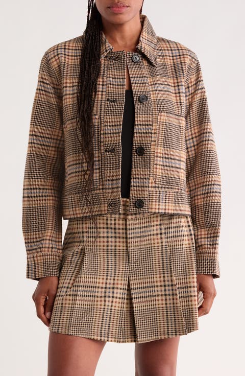 Cropped Plaid Utility Jacket