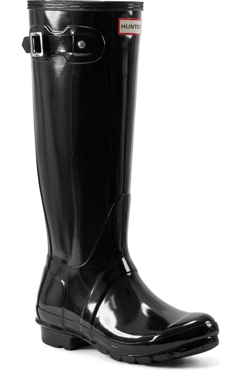 Hunter Refined Tall Gloss Waterproof Rain Boot, Main, color, Black