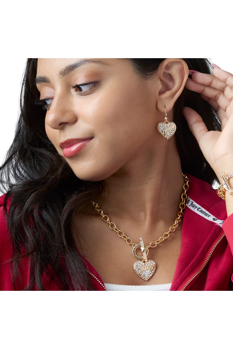 Crystal Heart Charm Dangle Earrings for Women, Yellow Gold-Tone, Leverback, Alternate, color, Gold-Tone