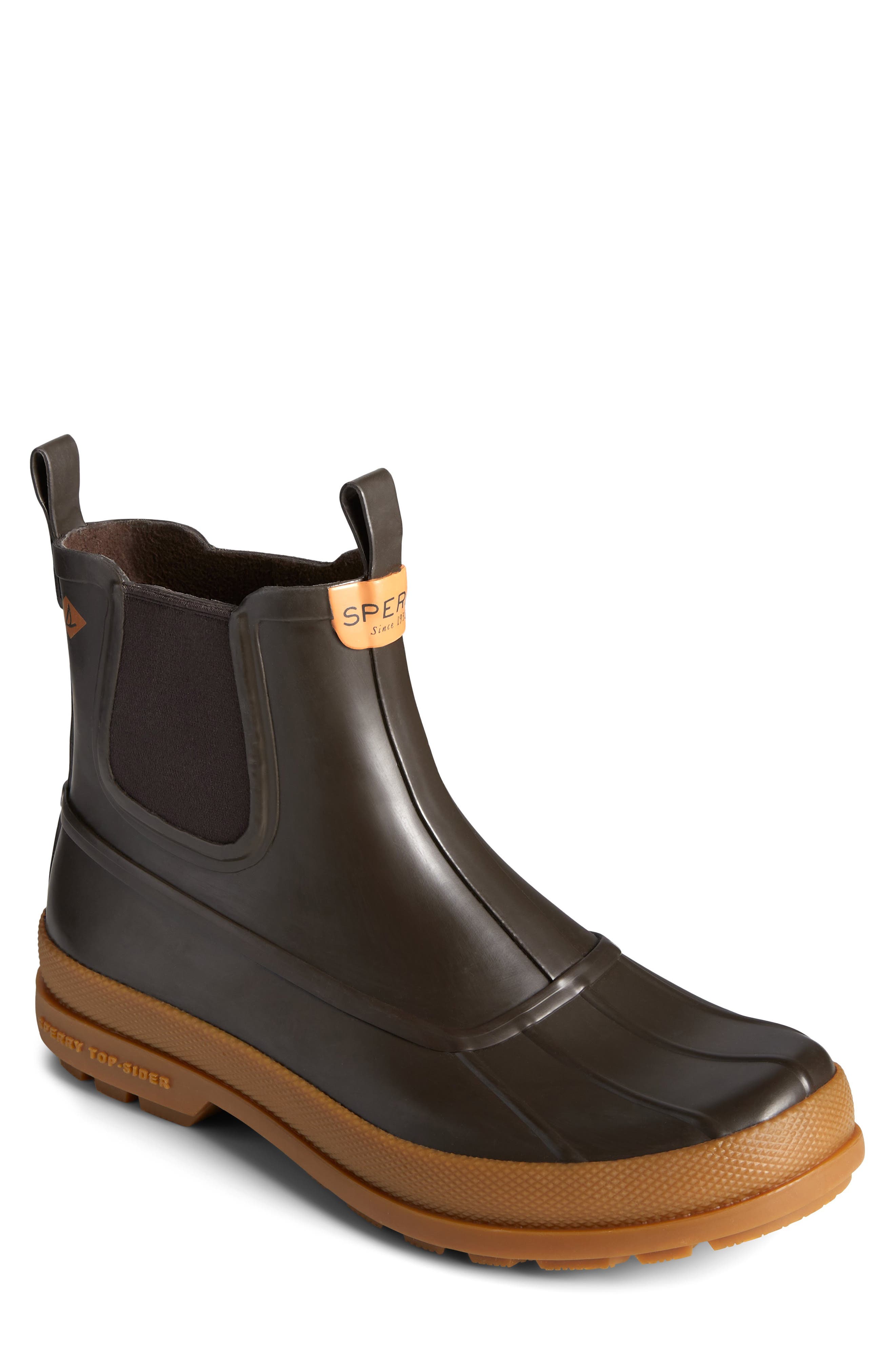 Sperry Cold Bay Waterproof Chelsea Rain Boot, Main, color, Brown