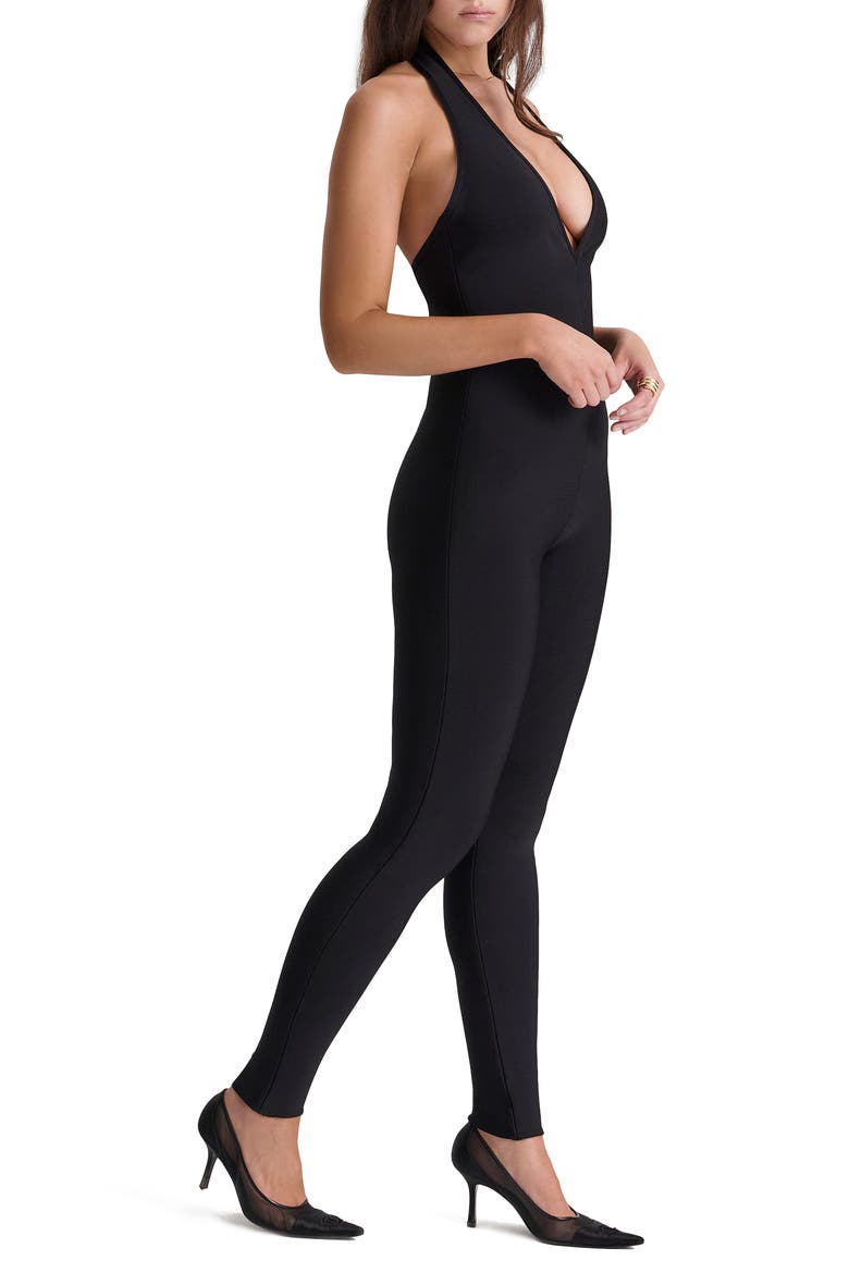 Anaise Plunge Corset Stretch Bandage Jumpsuit, Alternate, color, BLACK