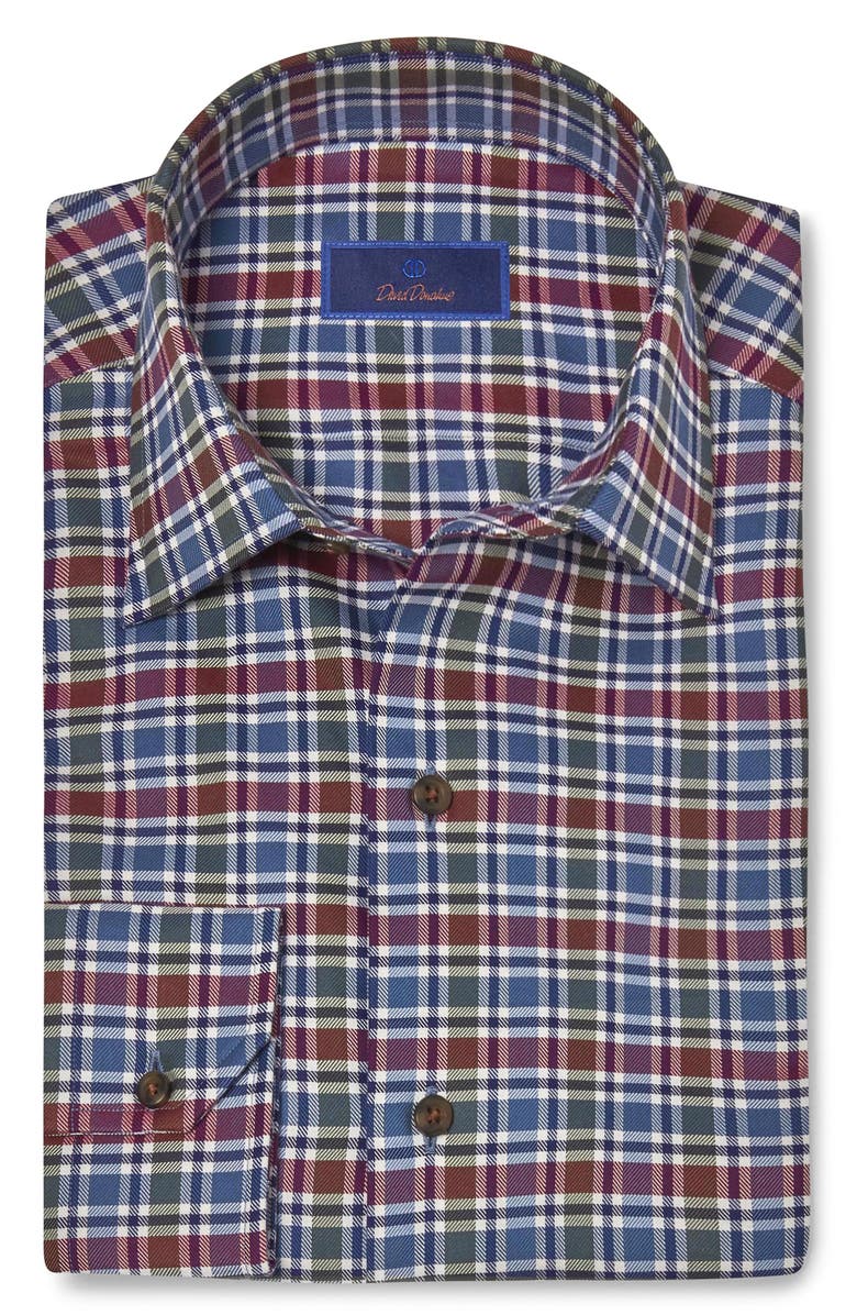 David Donahue Classic Fit Herringbone Cotton Button-Up Shirt, Main, color, Blue/ Berry