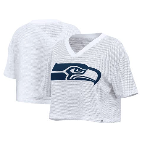 Women's Fanatics White Seattle Seahawks Oversized Mesh Cropped V-Neck Jersey