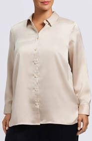 Foxcroft Bianca Satin Button-Up Shirt