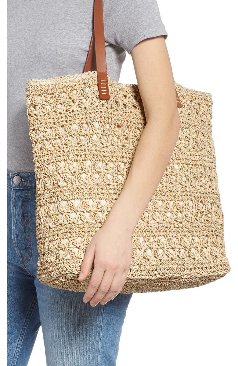 Nordstrom Packable Metallic Thread Woven Raffia Tote, Alternate, color,