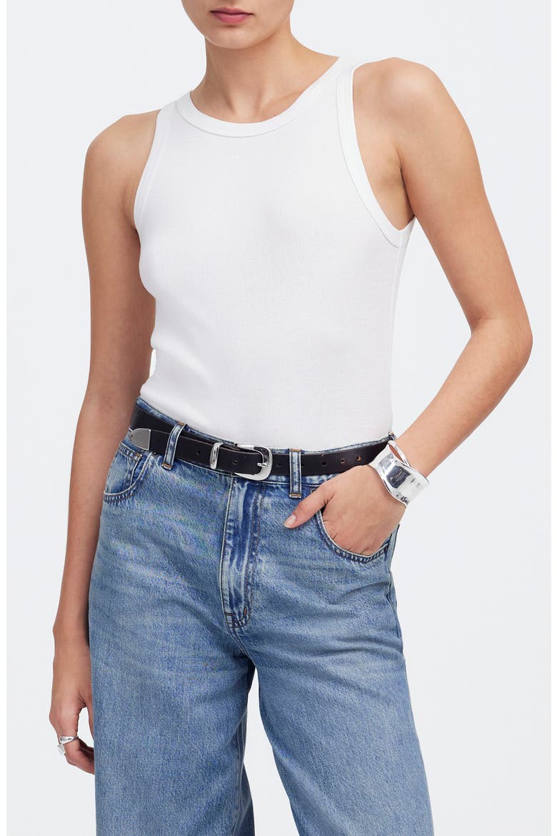 High Neck Cotton Tank, Main, color, WHITE