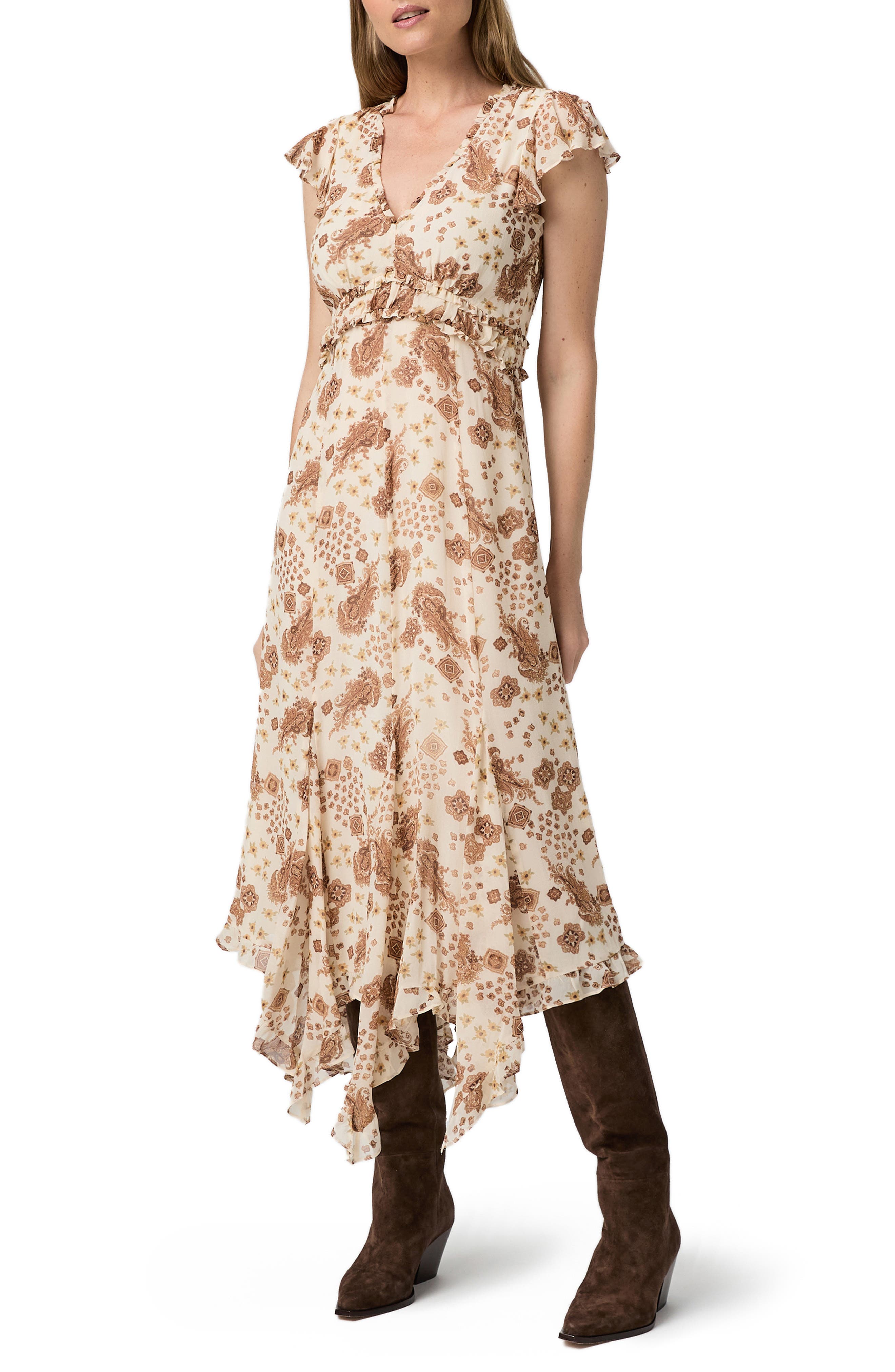 PAIGE Eleonora Ruffle Print Silk Midi Dress