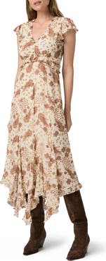 PAIGE Eleonora Ruffle Print Silk Midi Dress