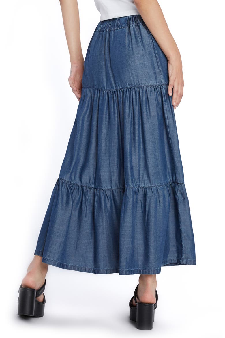 Tiered Denim Maxi Skirt, Alternate, color, TRIP BLUE
