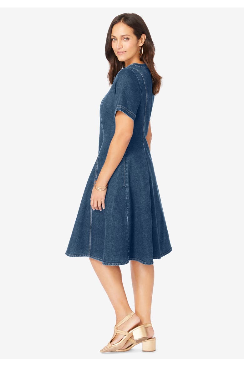 Button Front Denim Dress, Alternate, color, MEDIUM STONEWASH