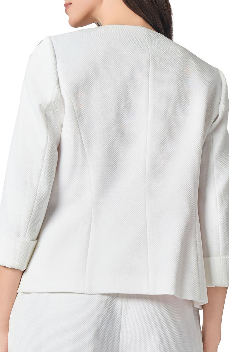 KASPER Rolled Cuff Sleeves Cardigan-Style Stretch Crepe Blazer, Alternate, color, Lily White