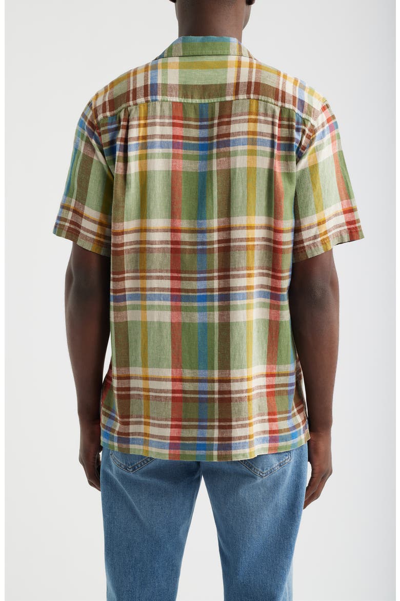 Plaid Linen Blend Camp Shirt, Alternate, color, GREEN MULTI PLAID