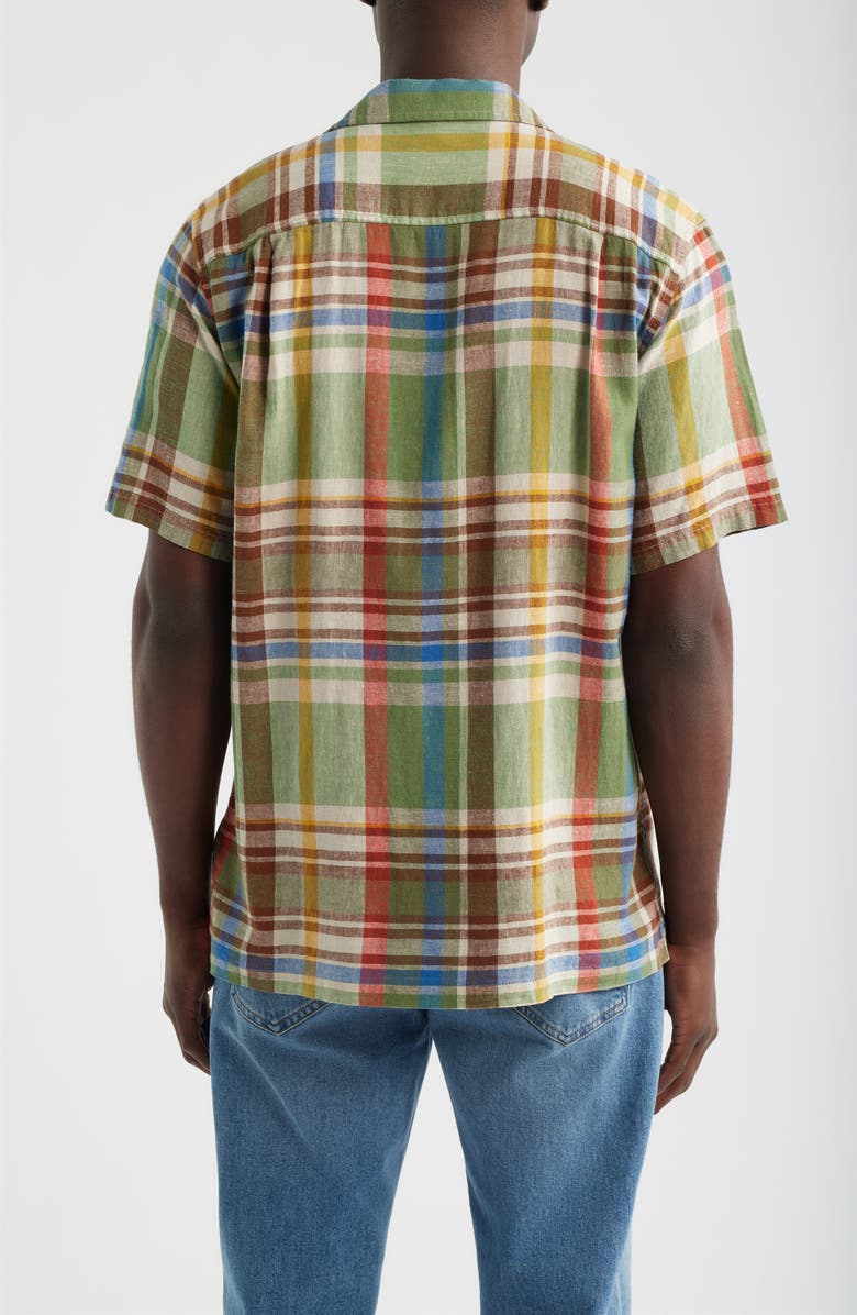 Pendleton Plaid Linen Blend Camp Shirt, Alternate, color, Green Multi Plaid