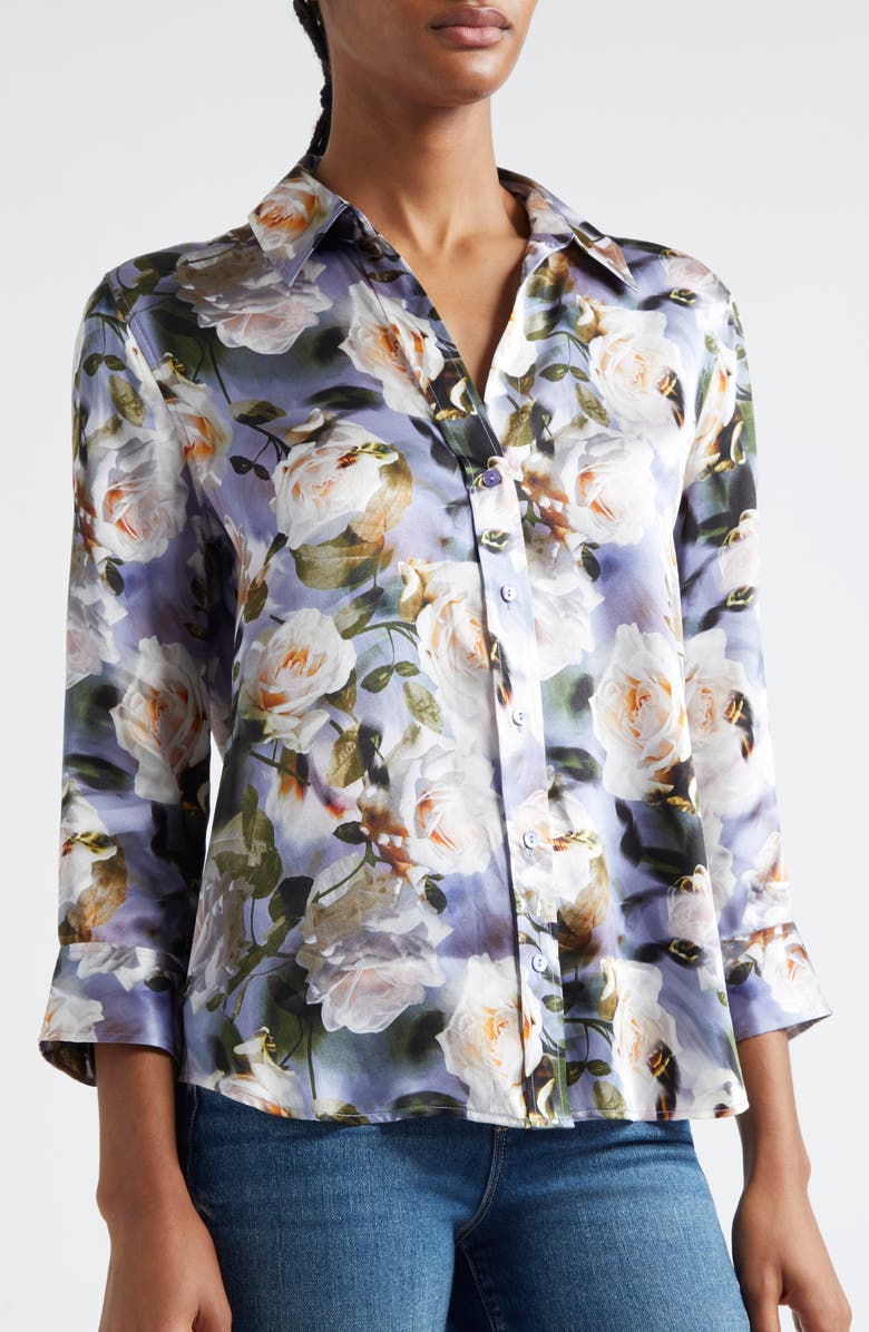 L'AGENCE Dani Floral Silk Charmeuse Blouse, Alternate, color, Multi Distressed Floral