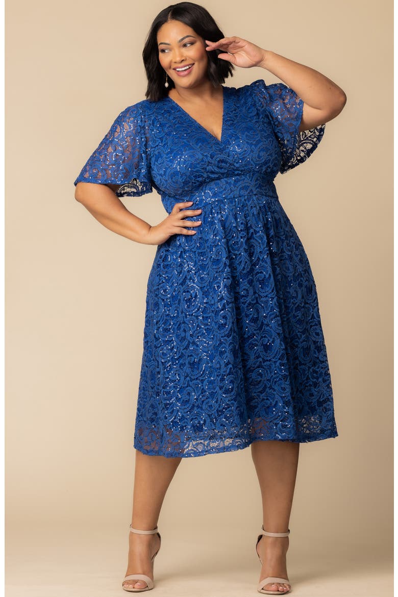Starry Sequin Lace Fit & Flare Cocktail Dress, Alternate, color, SAPPHIRE