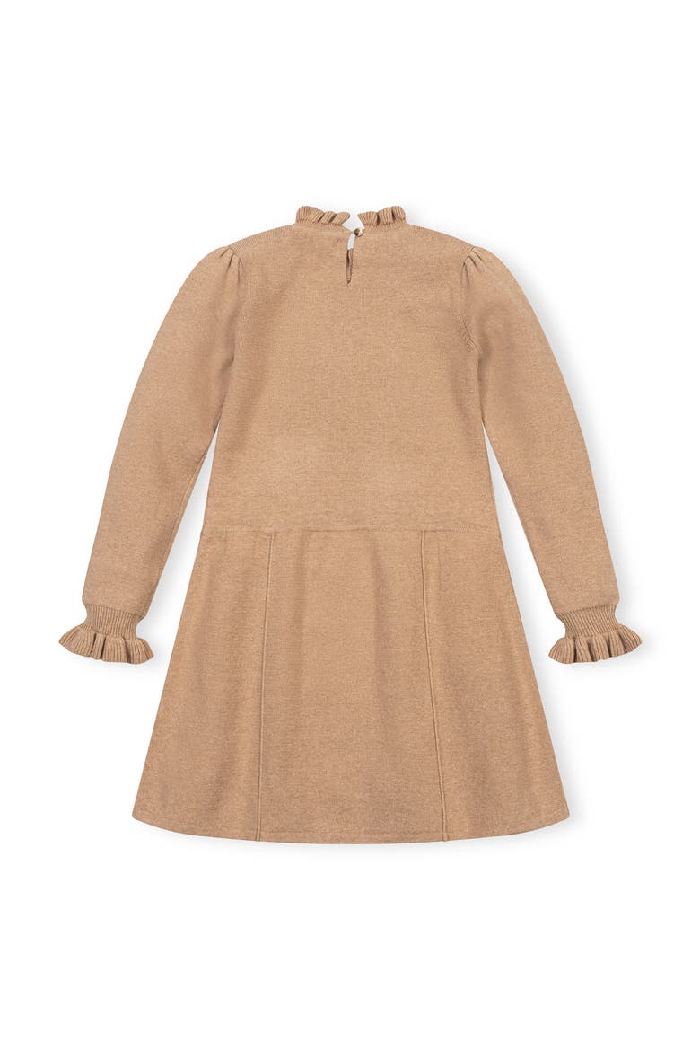 Kids' Organic Mock Neck Ruffle Edge Sweater Dress, Alternate, color, Camel Heather