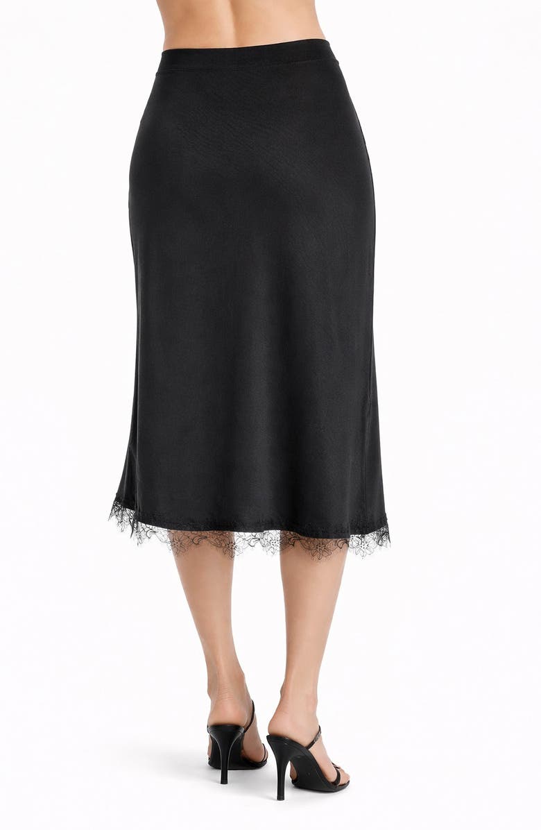 TASH AND SOPHIE Lace Trim Satin Midi Skirt, Alternate, color, Black/ Black