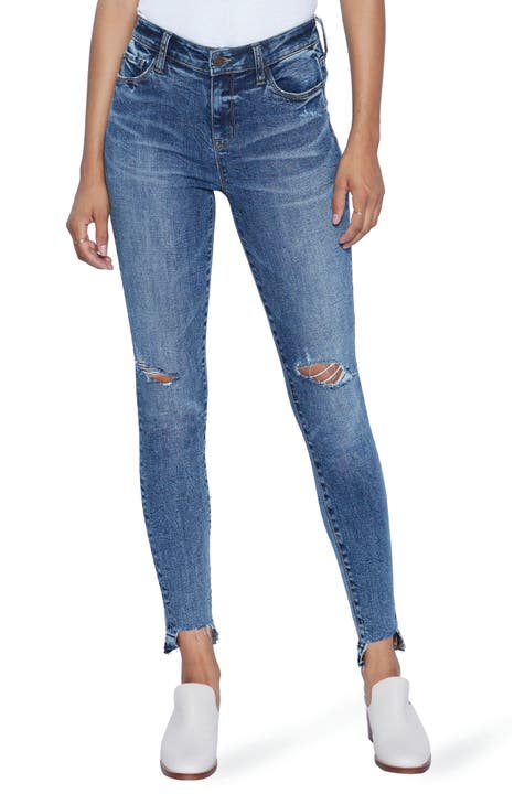 Faye Ripped Step Hem Skinny Jeans (Sea Lion Blue)